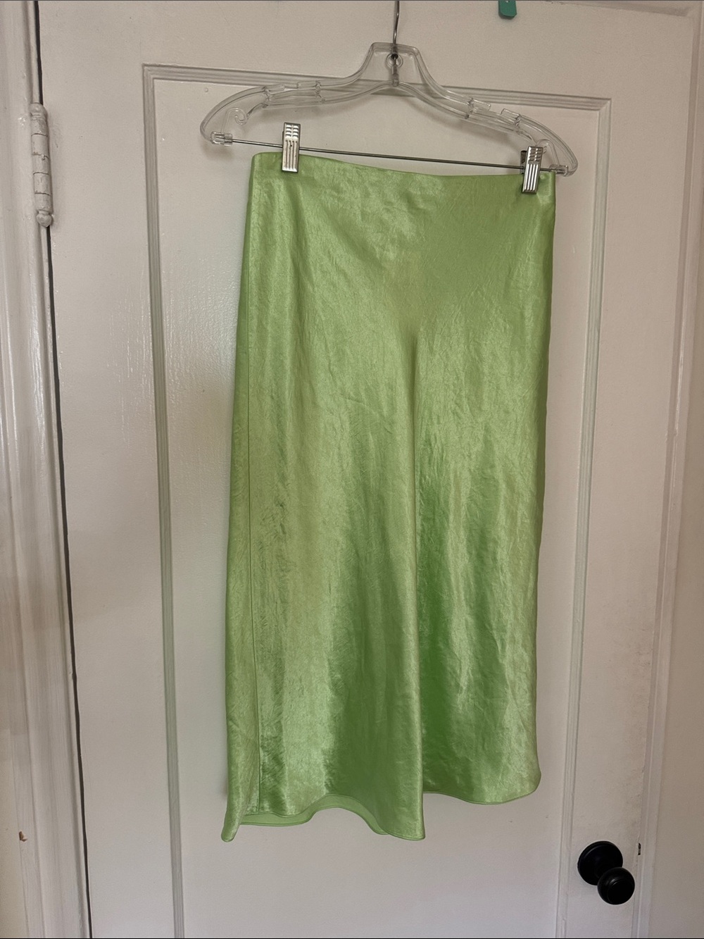 Vince Light Green Satin Midi Skirt
